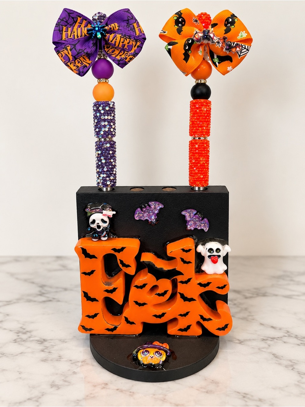 HANDMADE Halloween-themed beaded pens with accent bows- Bats or Spiders